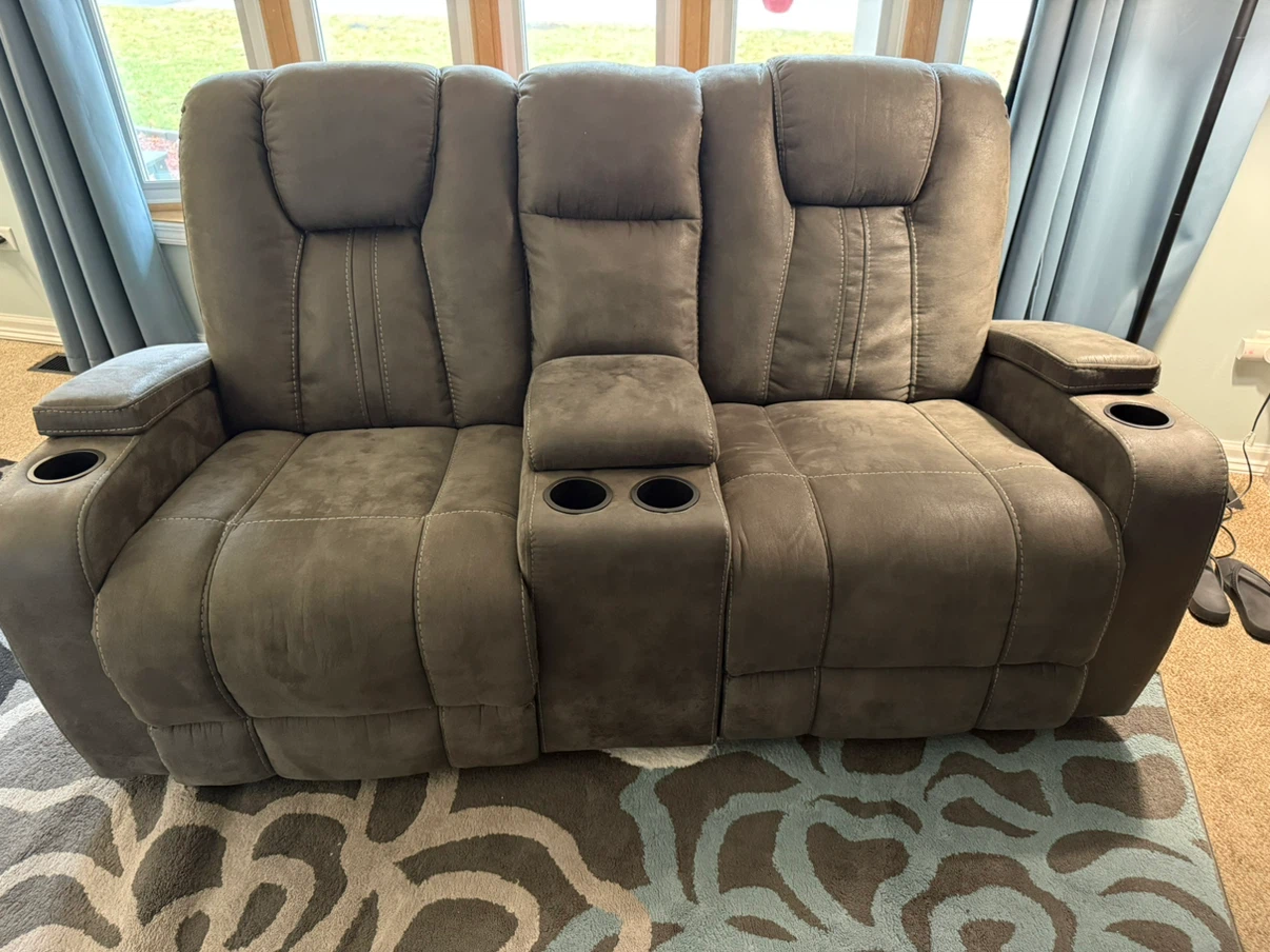 Gray Reclining Sofa with Center Console - photo 3