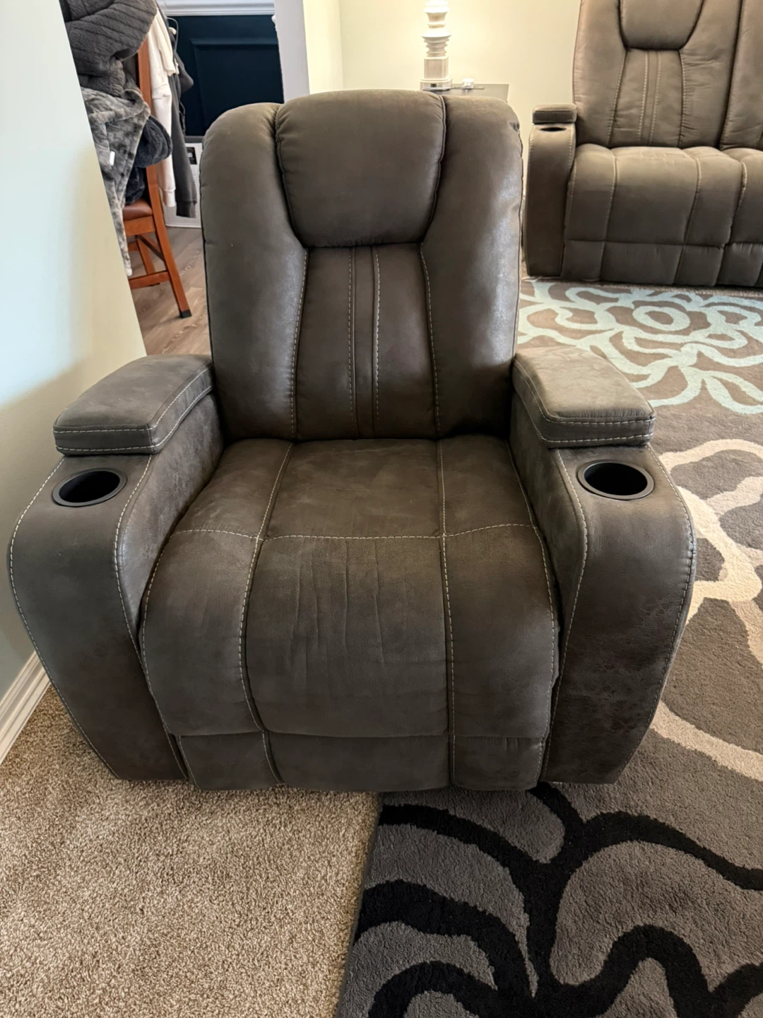 Gray Reclining Sofa with Center Console - photo 4