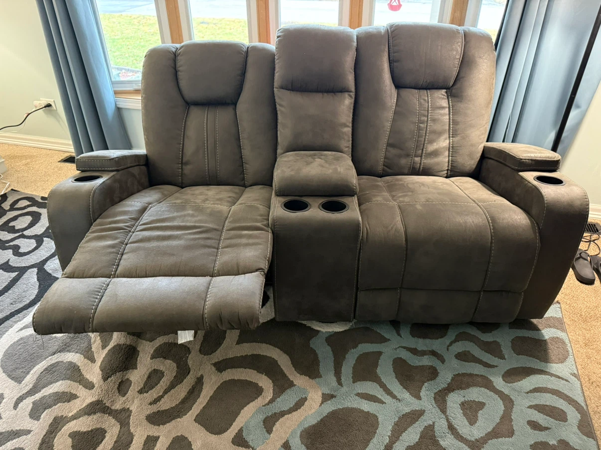Gray Reclining Sofa with Center Console - photo 5