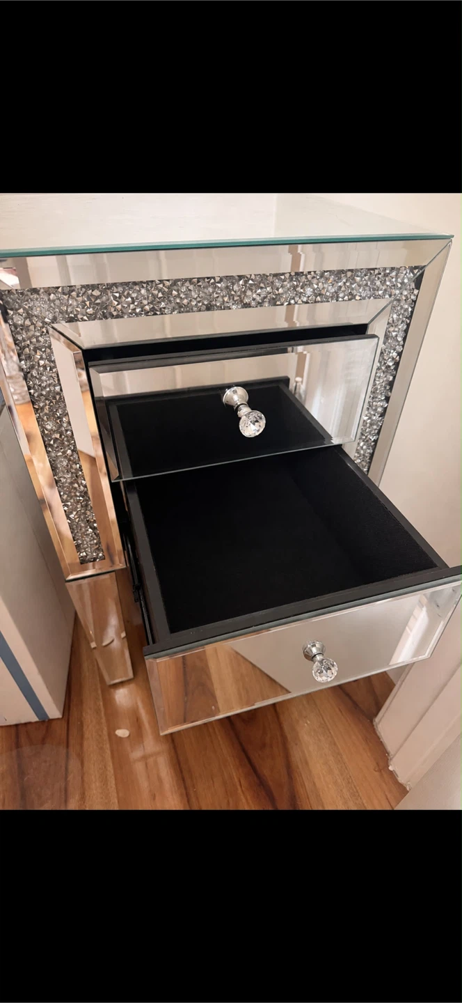 Mirrored Nightstand with Crystal Accents