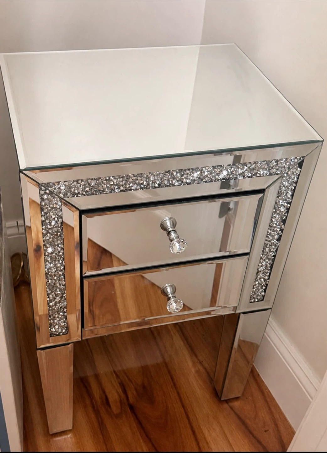 Mirrored Nightstand with Crystal Accents - photo 2