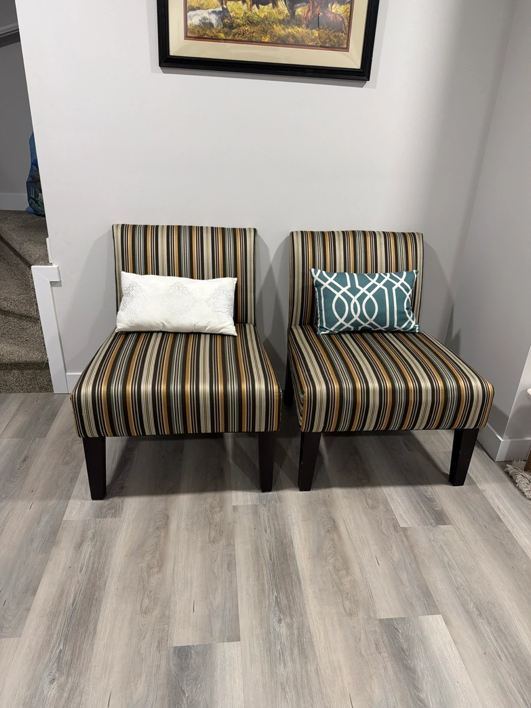 Two Striped Armless Accent Chairs - photo 2
