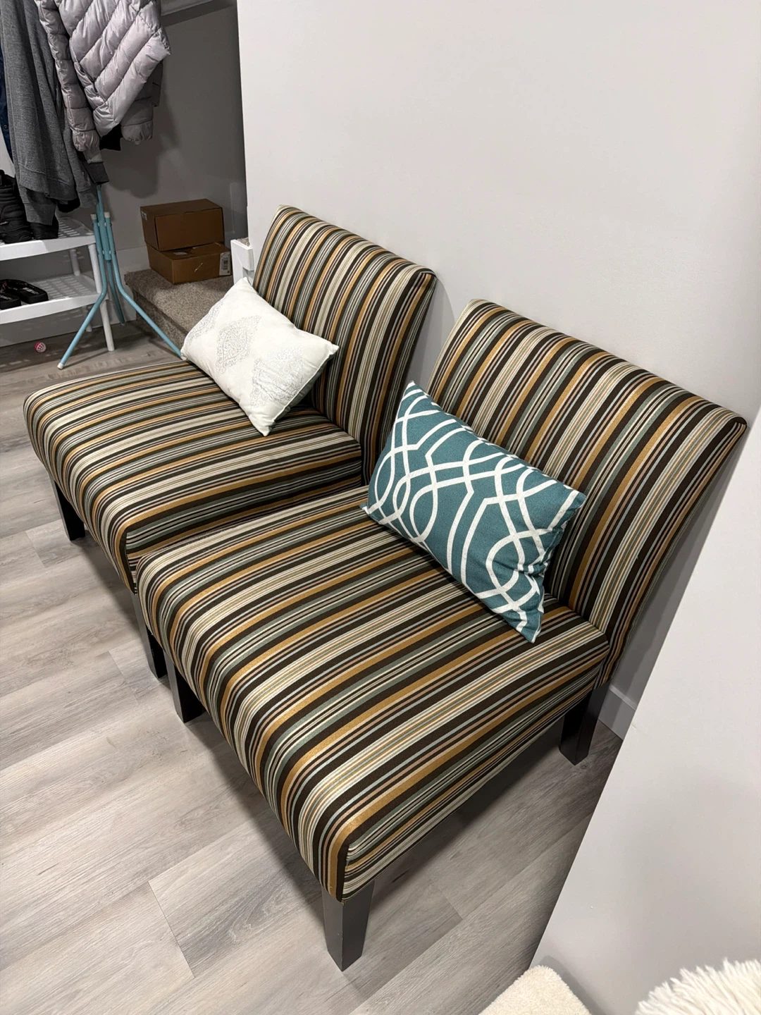 Two Striped Armless Accent Chairs - photo 3
