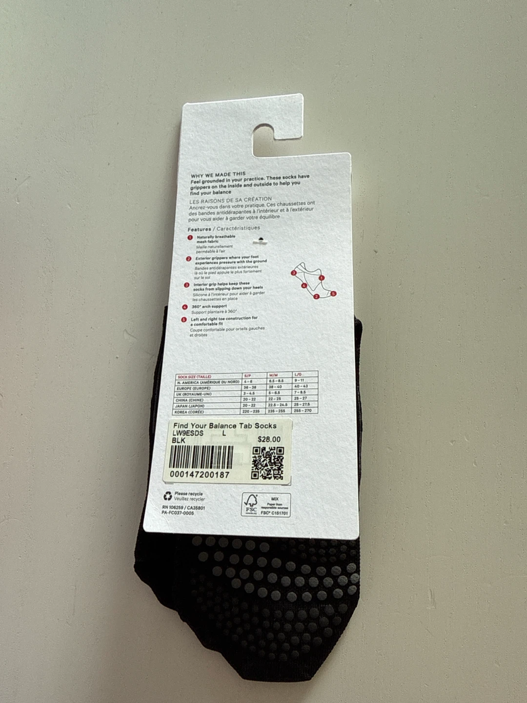 Lululemon Find Your Balance Tab Socks Black - Large - photo 2