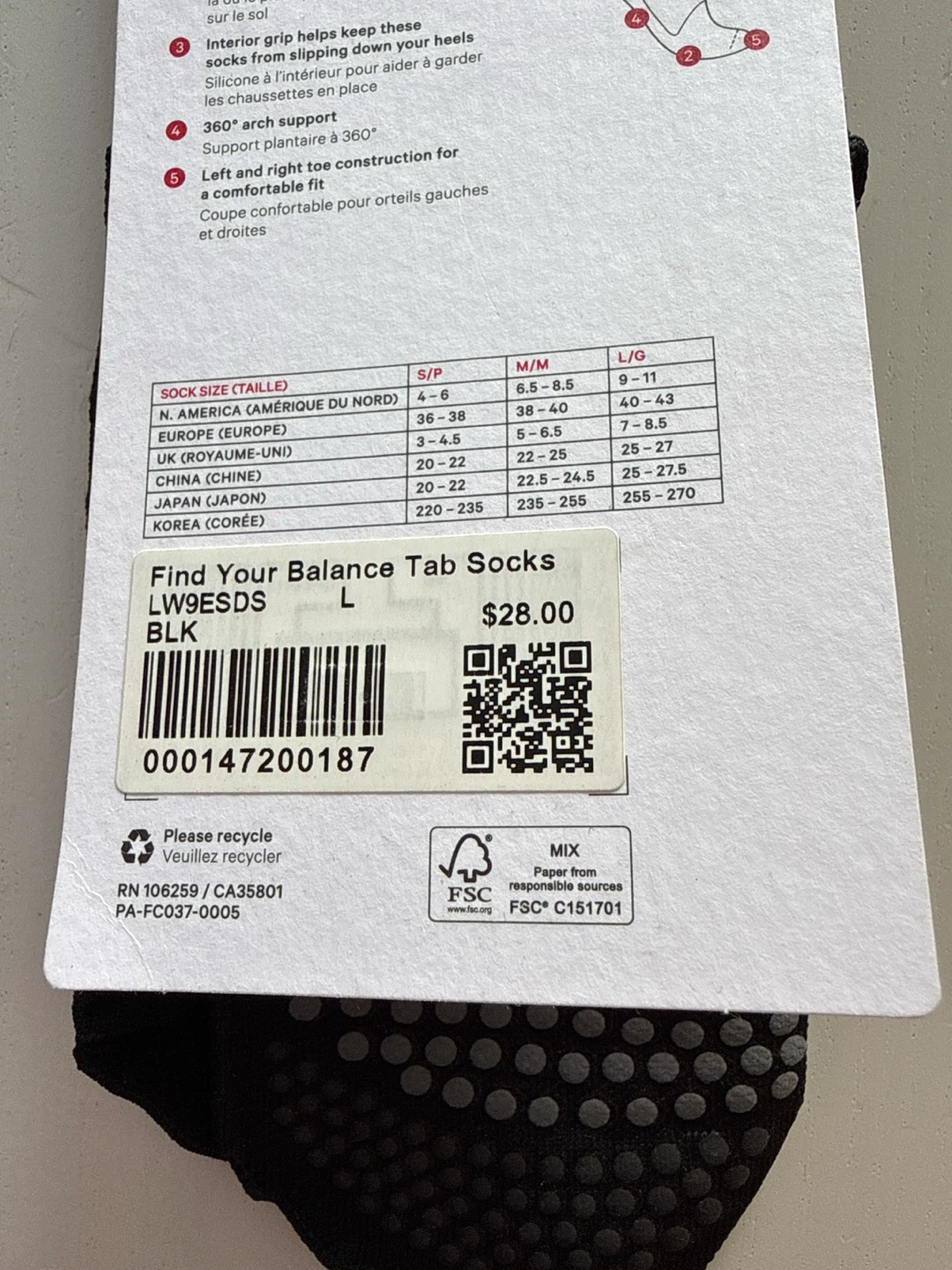Lululemon Find Your Balance Tab Socks Black - Large - photo 3