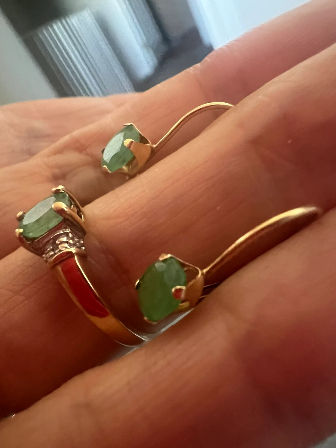 14 k emerald earrings and 10 k emerald ring