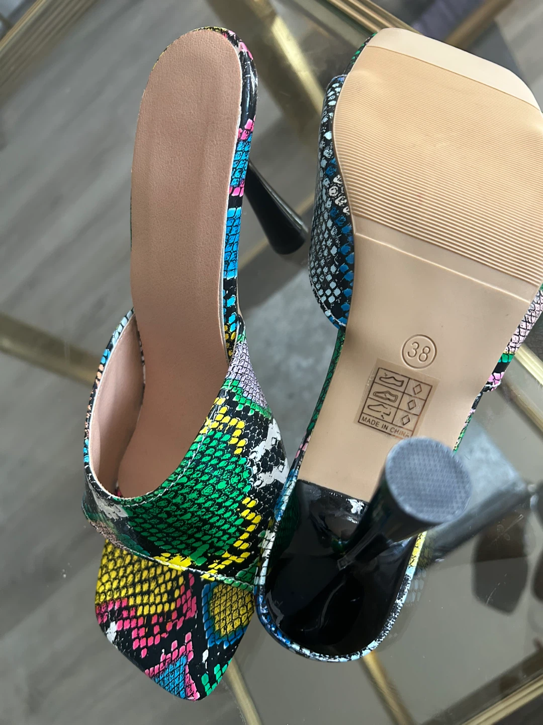 Multicoloured Snake Print Mules