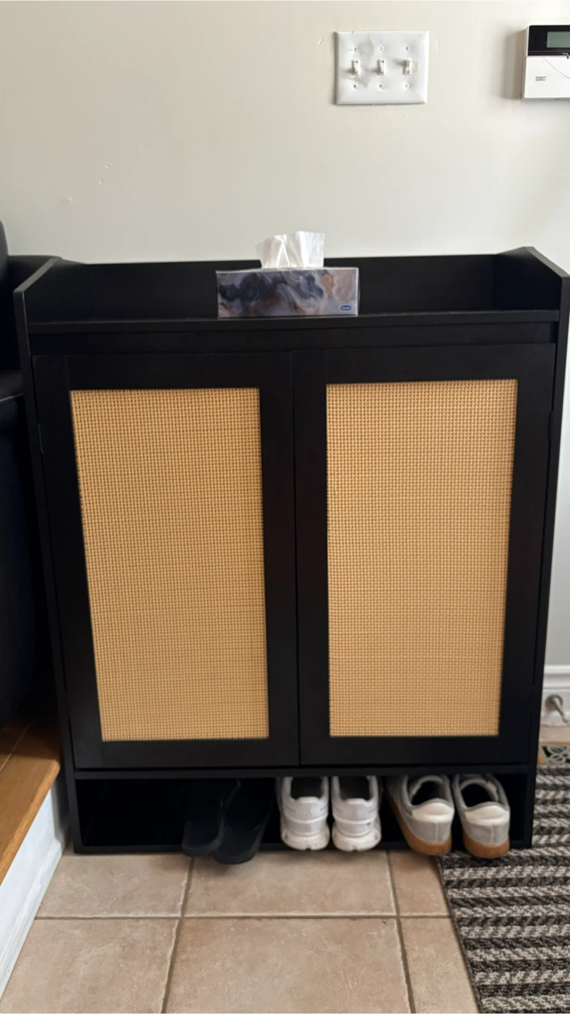 Black Shoe Cabinet with Rattan Doors