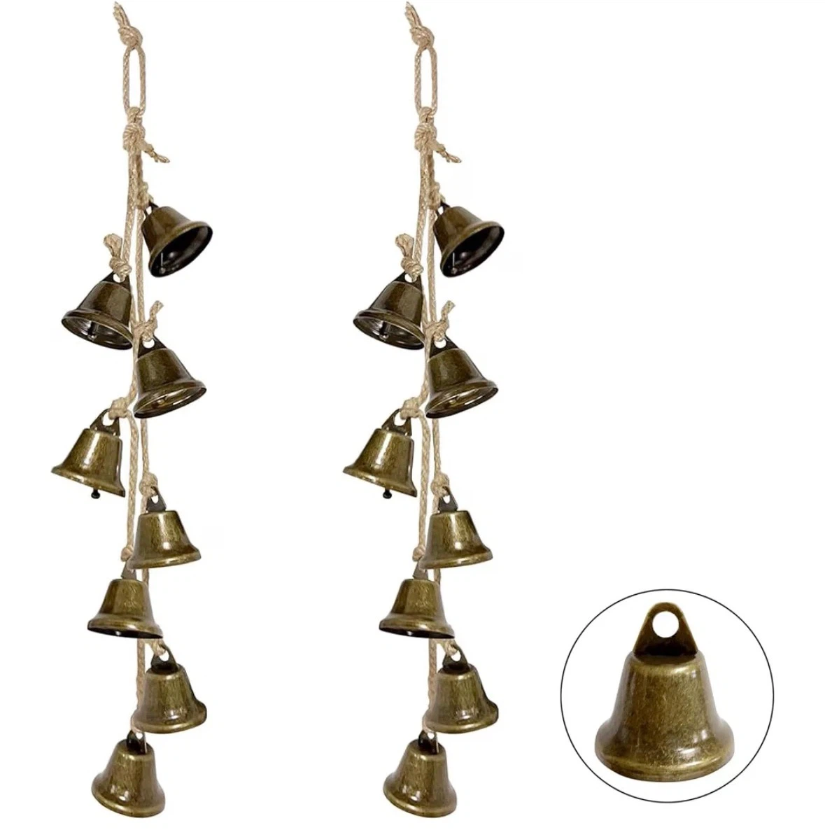2 Pack Witch Bells,Brass-Colored Iron Bell Strings