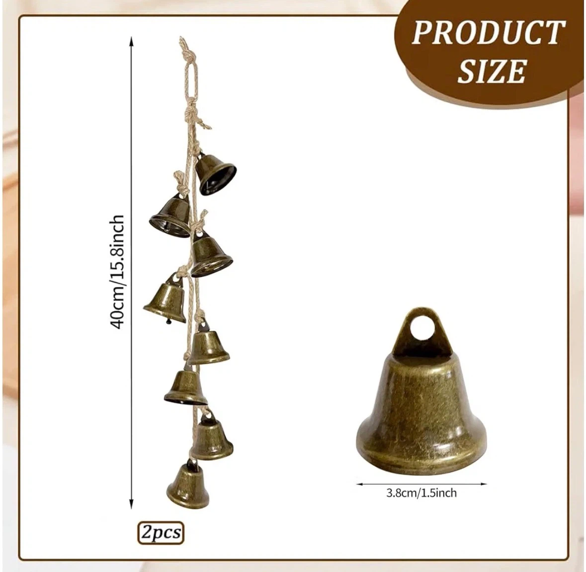 2 Pack Witch Bells,Brass-Colored Iron Bell Strings - photo 2