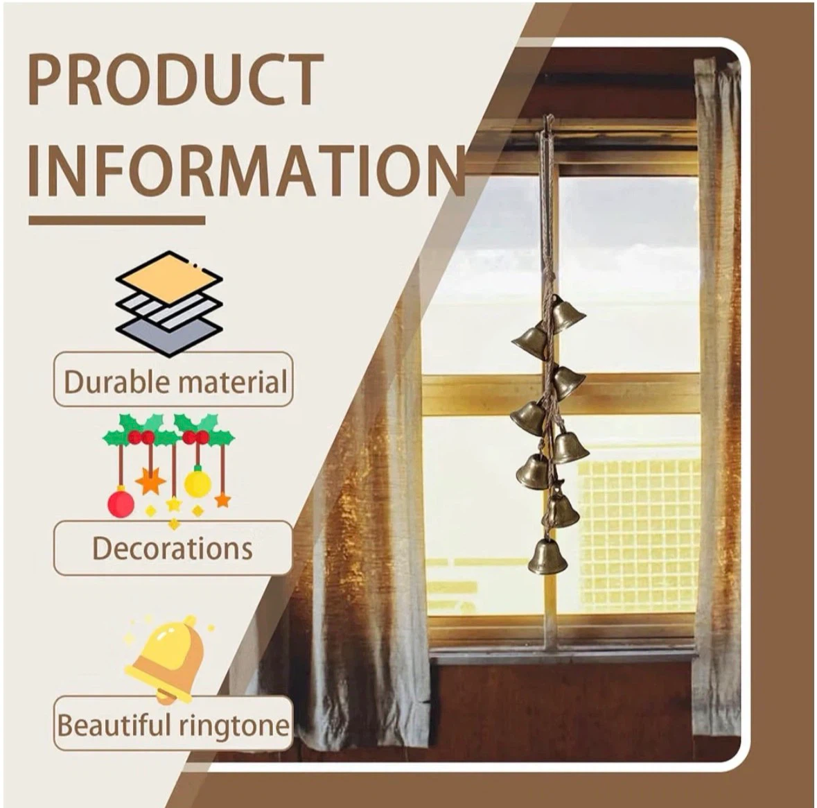 2 Pack Witch Bells,Brass-Colored Iron Bell Strings - photo 3