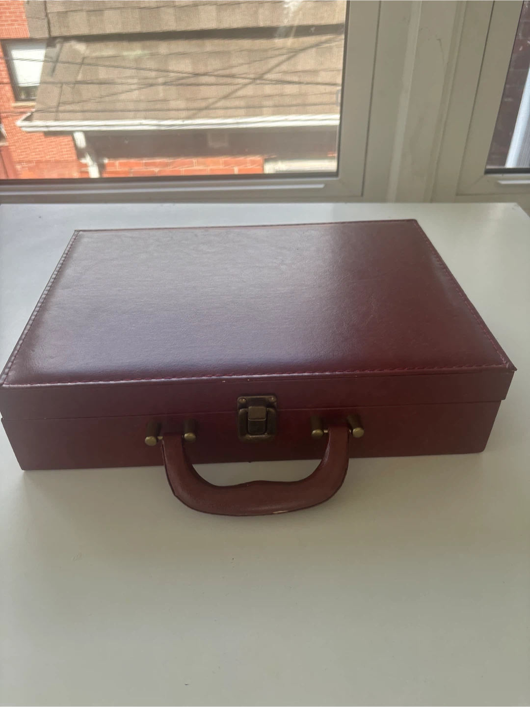 Burgundy Faux Leather Storage Case