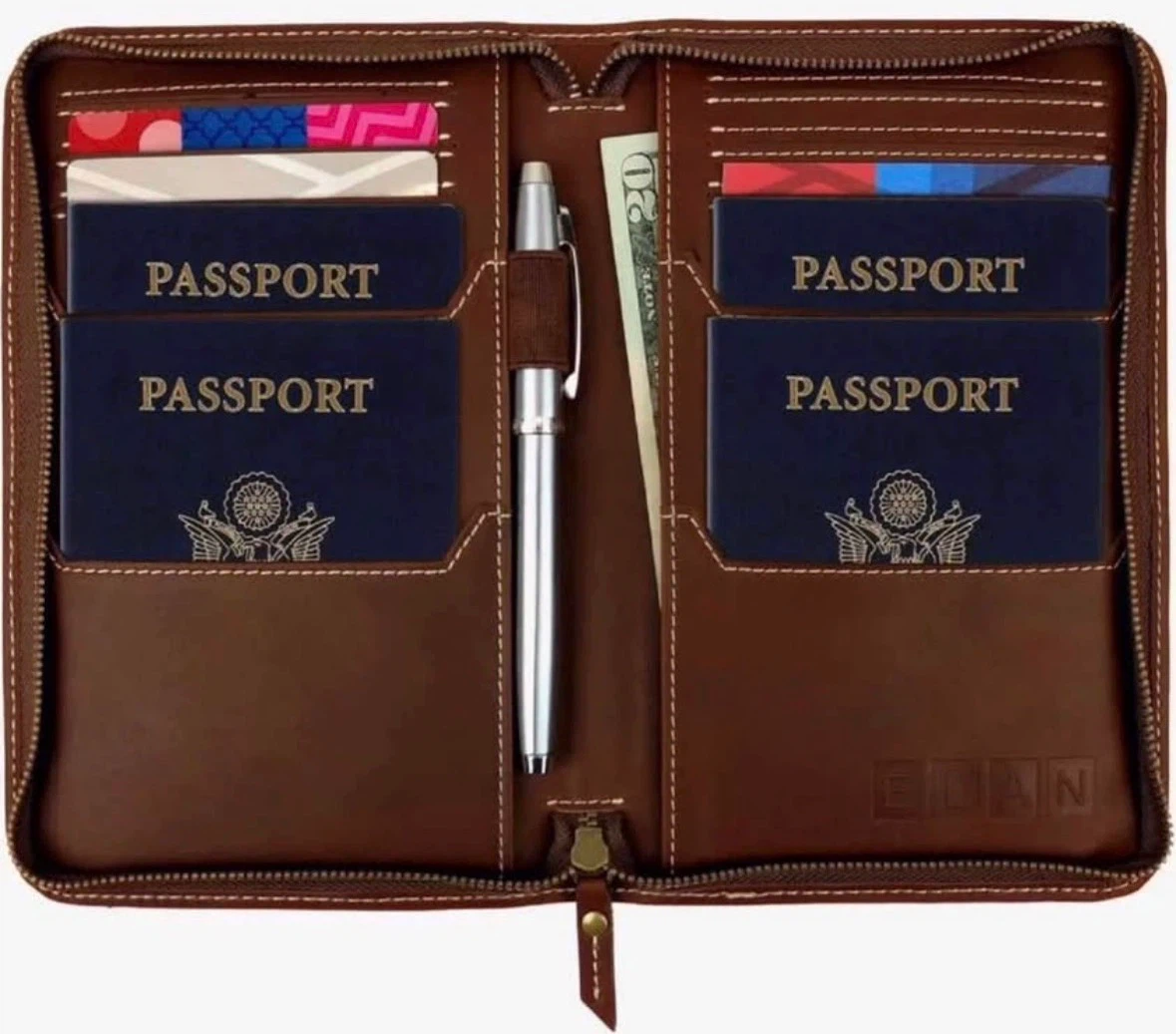 Travel Wallet & Passport Holder, Brown Split Grain Leather - photo 2