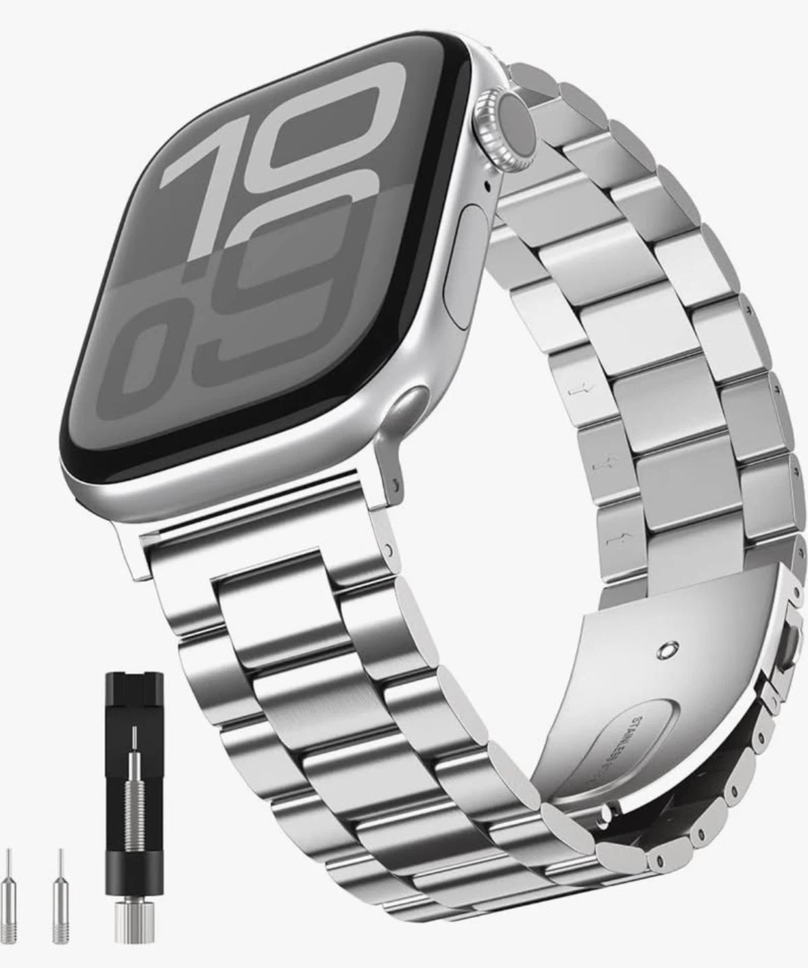 Metal Band with Case for Apple Watch 45/44/42mm,Silver
