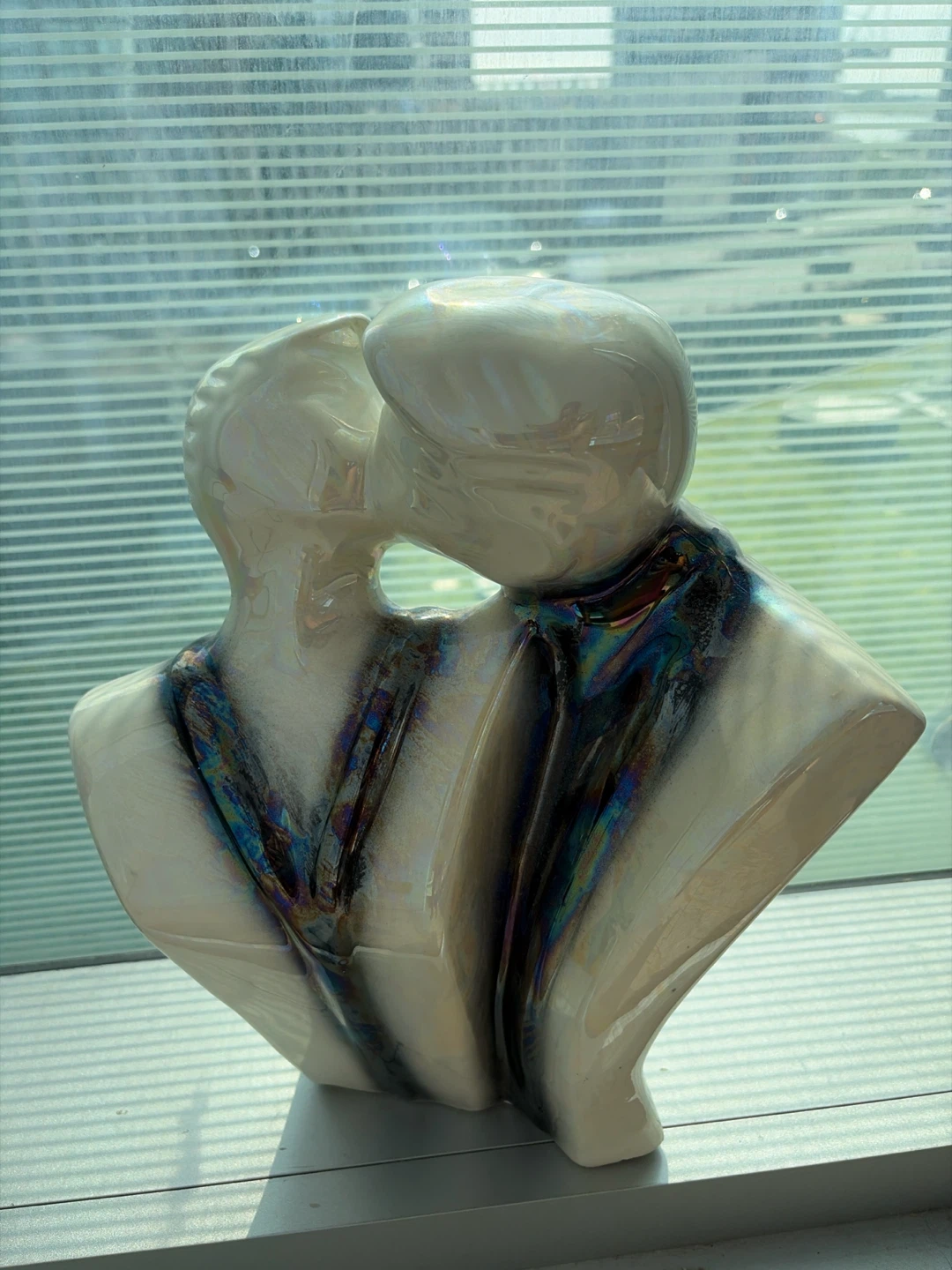Ceramic Lovers Kissing Sculpture
