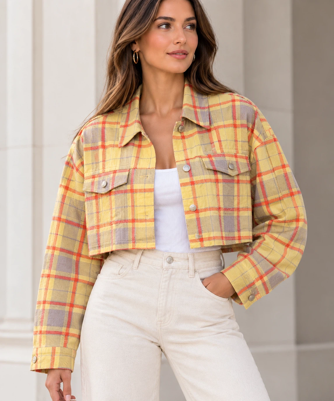 WEWOREWHAT Plaid Crop Jacket