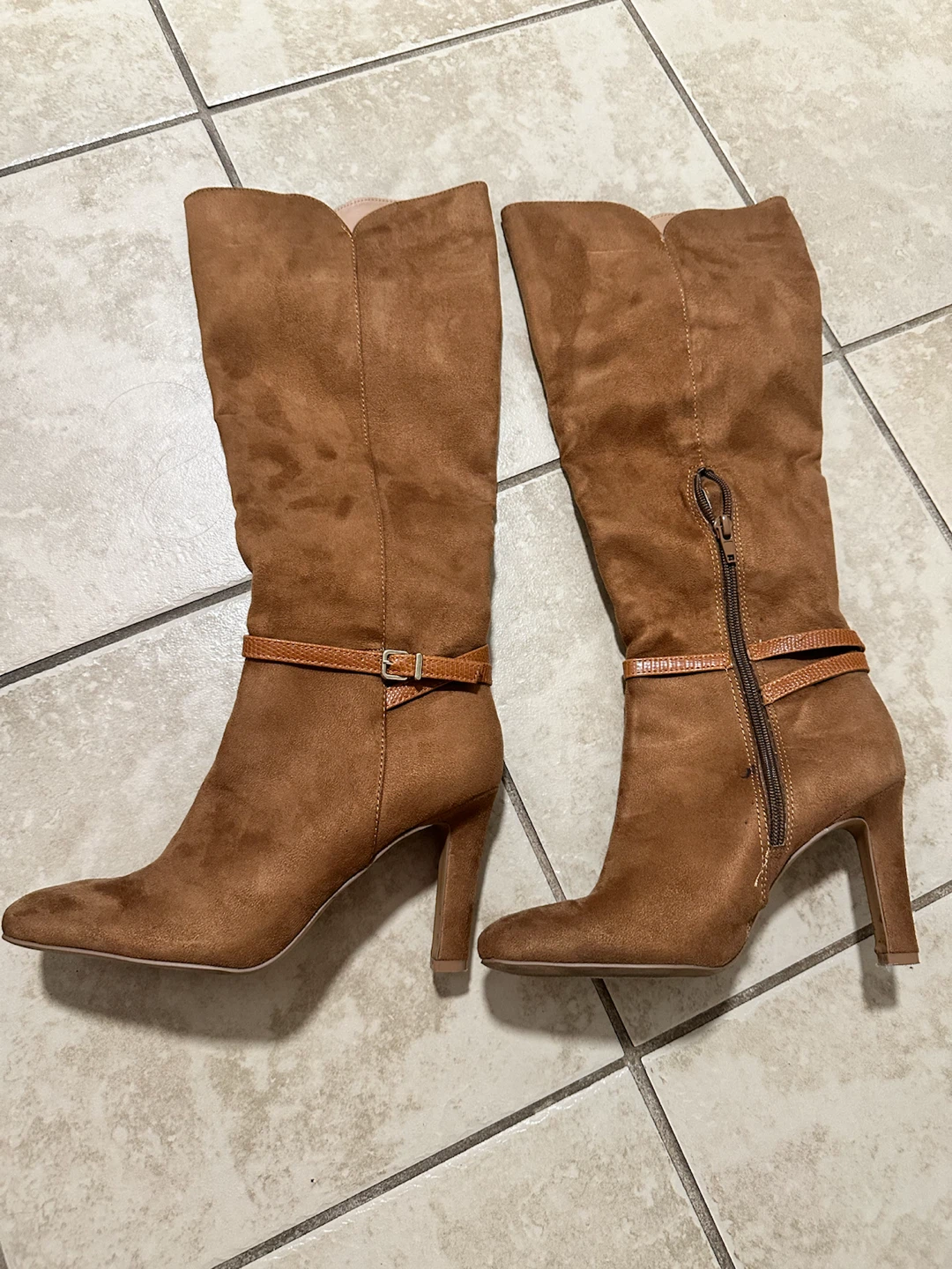 Tan Suede Heeled Boots