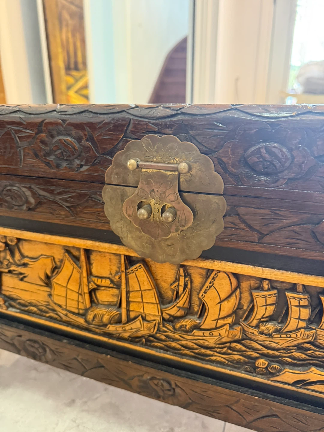 Vintage Hand-Carved Wooden Storage Chest - photo 2