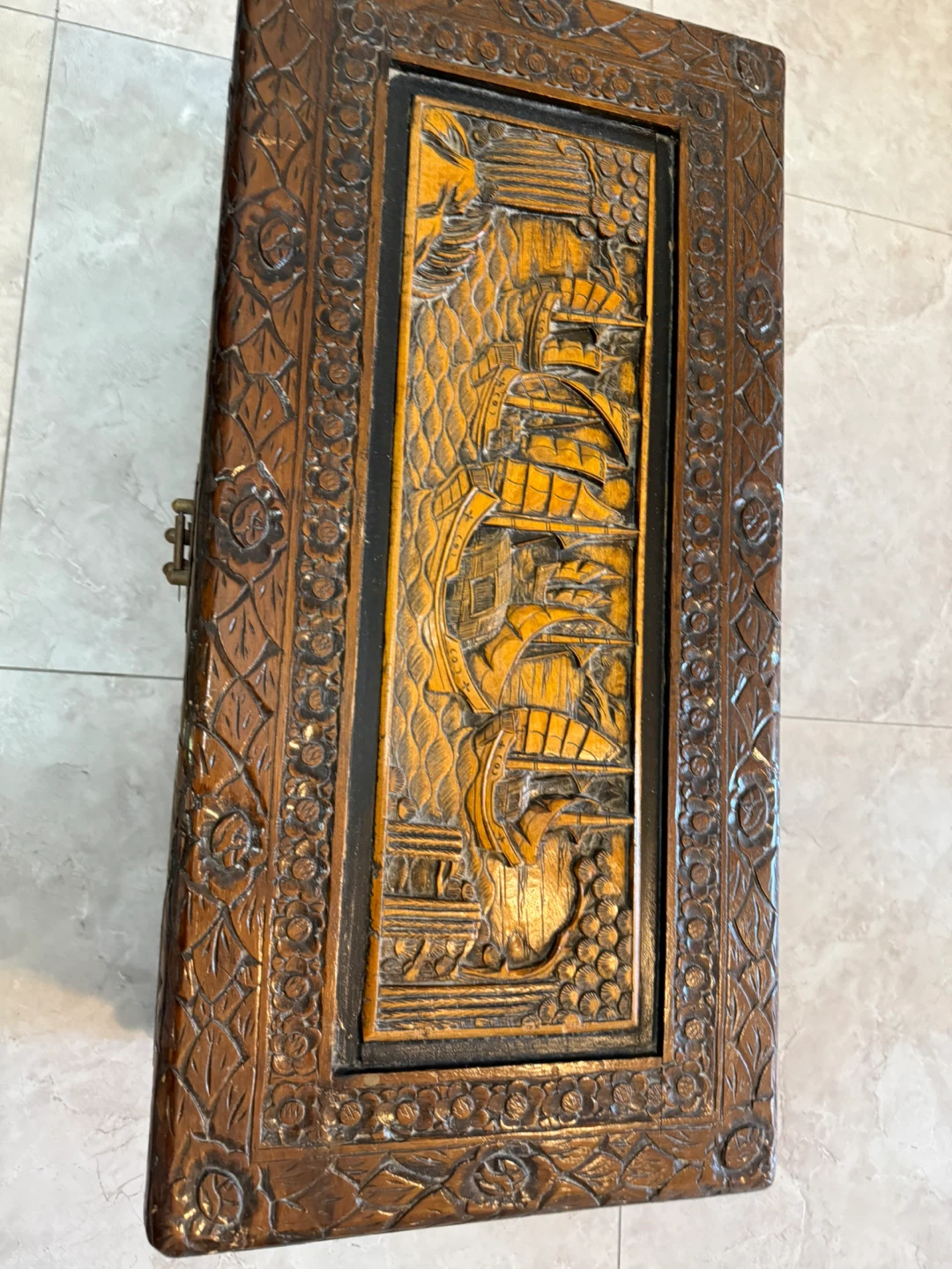 Vintage Hand-Carved Wooden Storage Chest - photo 4