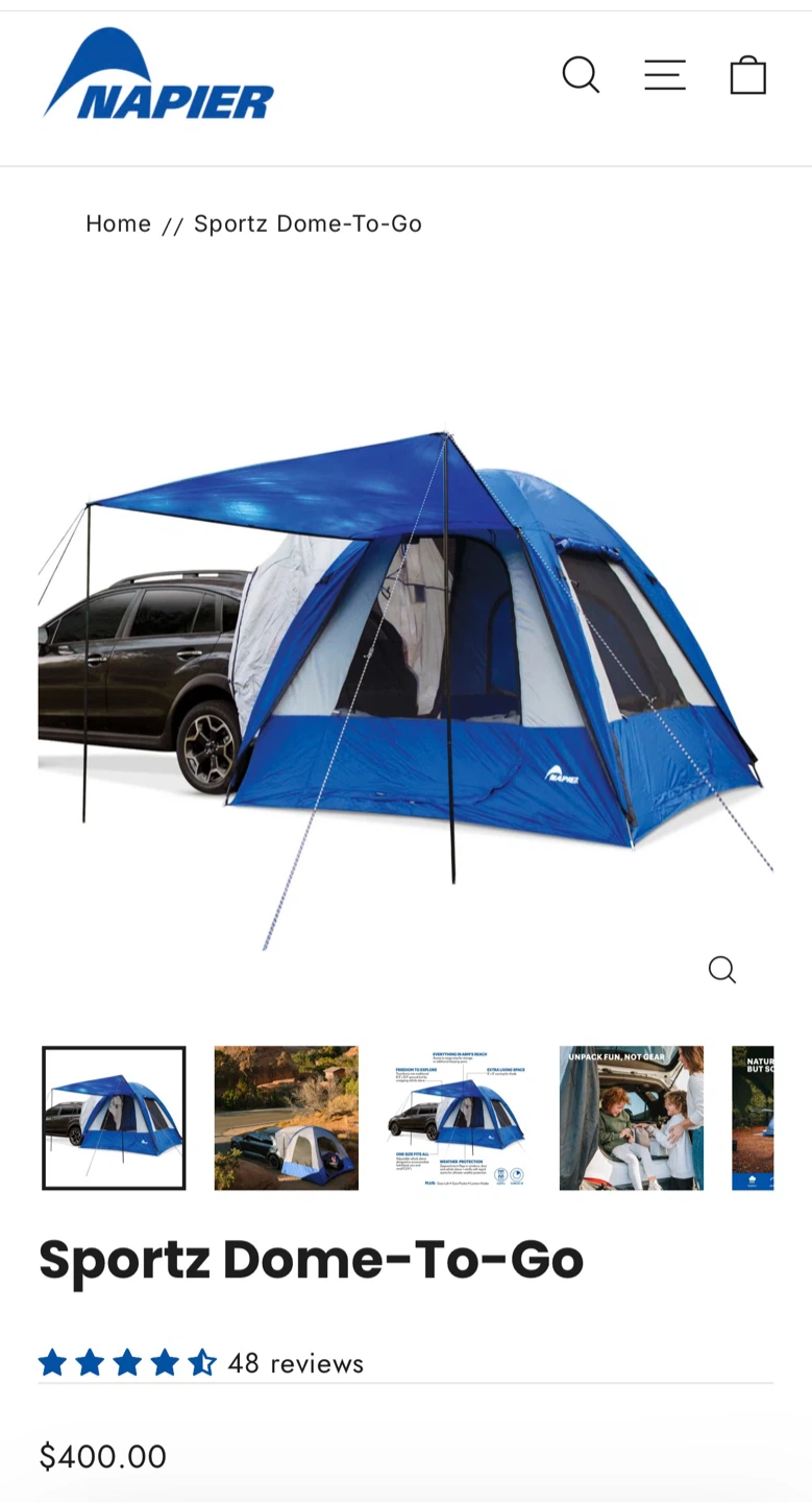 Napier Dome to Go - hatchback / compact suv trunk tent - $190