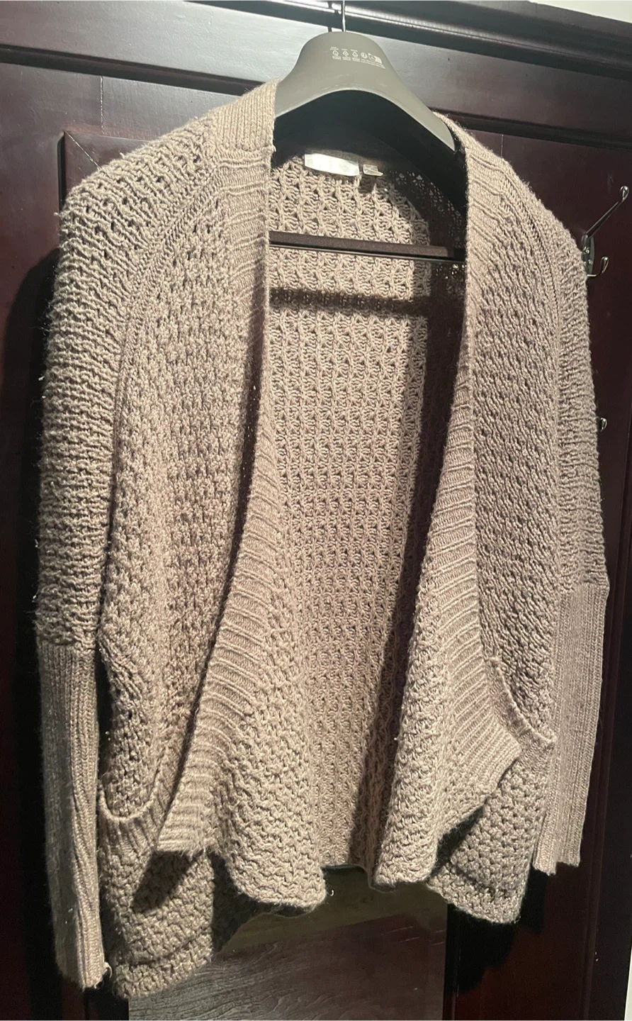 Taupe Open-Front Knit Cardigan