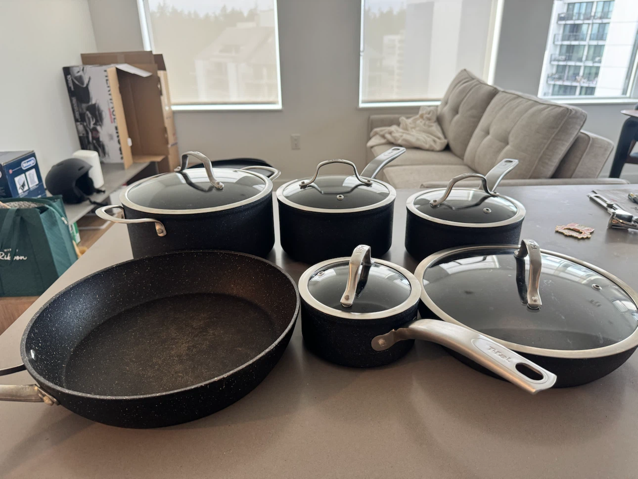 T-fal StoneShield 10pc Cookware Set, Non-Stick with Kitchen rack