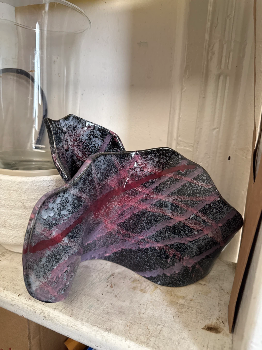 Sculptural Ceramic vase with Abstract marble glaze pattern