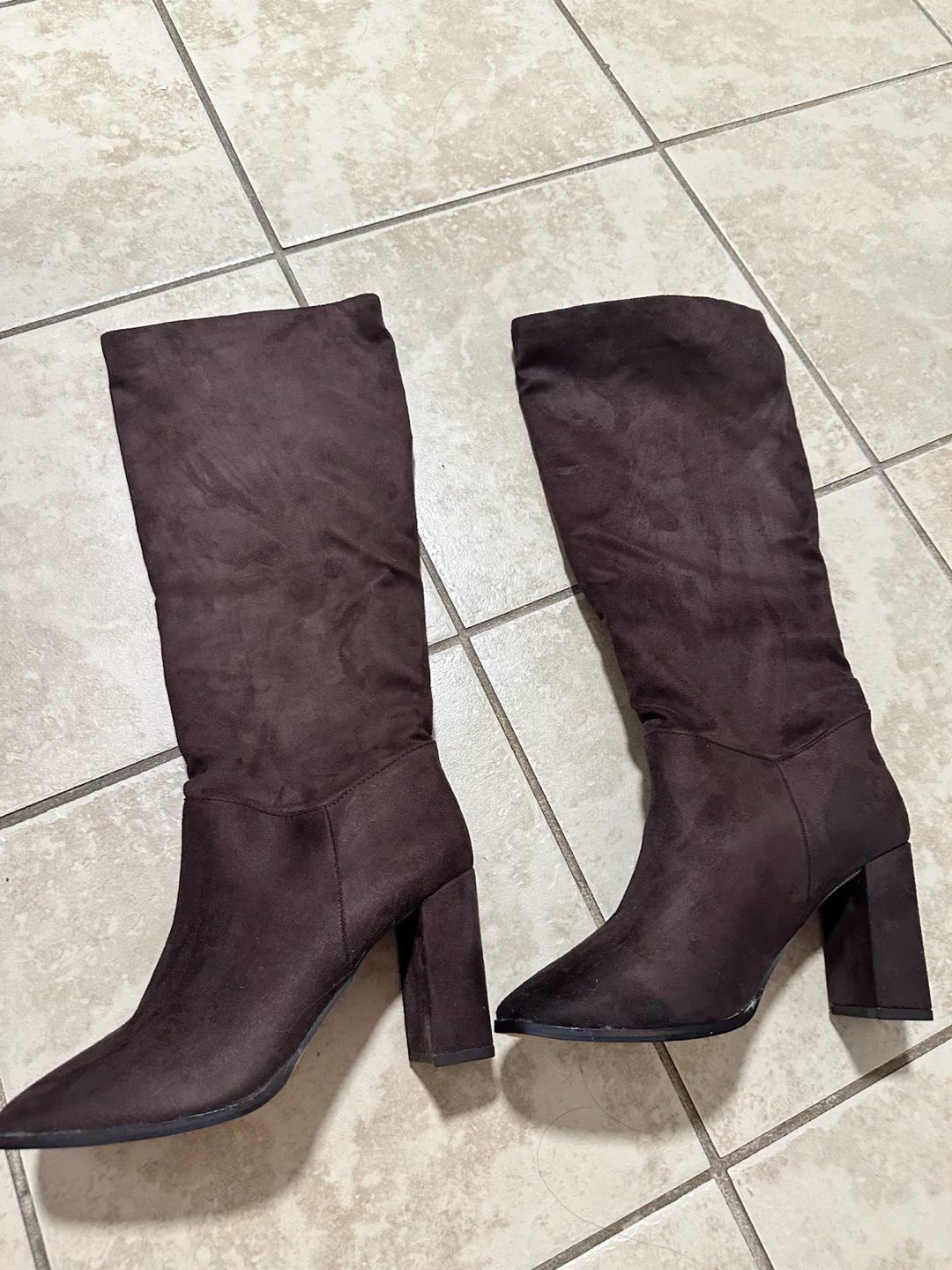Dark Brown Suede Block Heel Boots