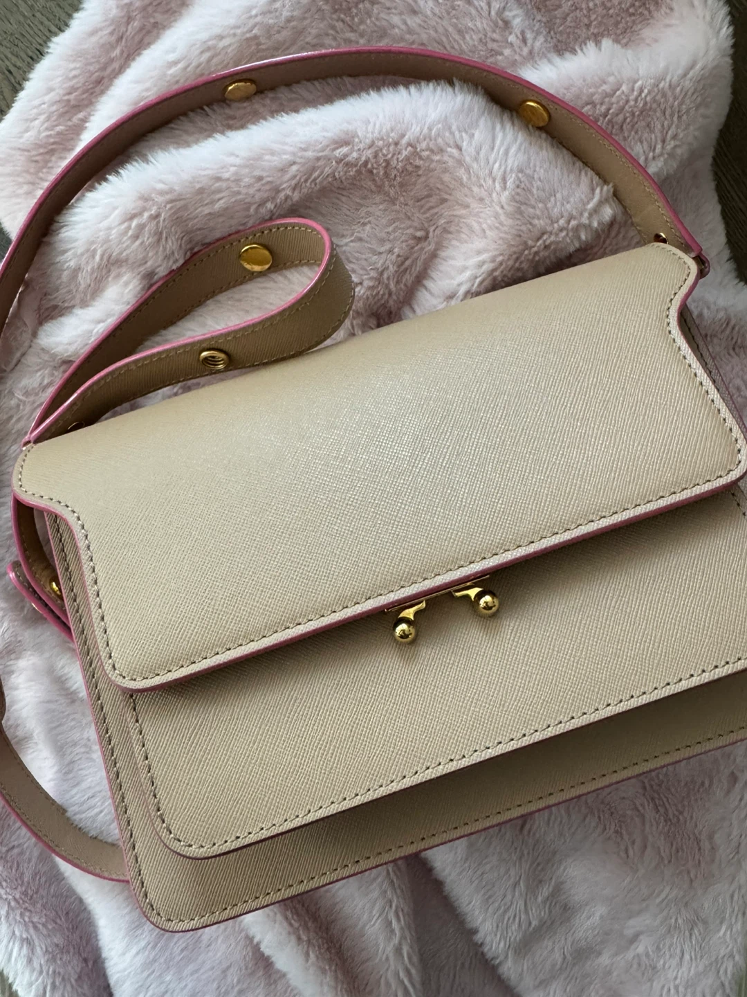 Authentic medium Marni Trunk Bag in Beige and Pink