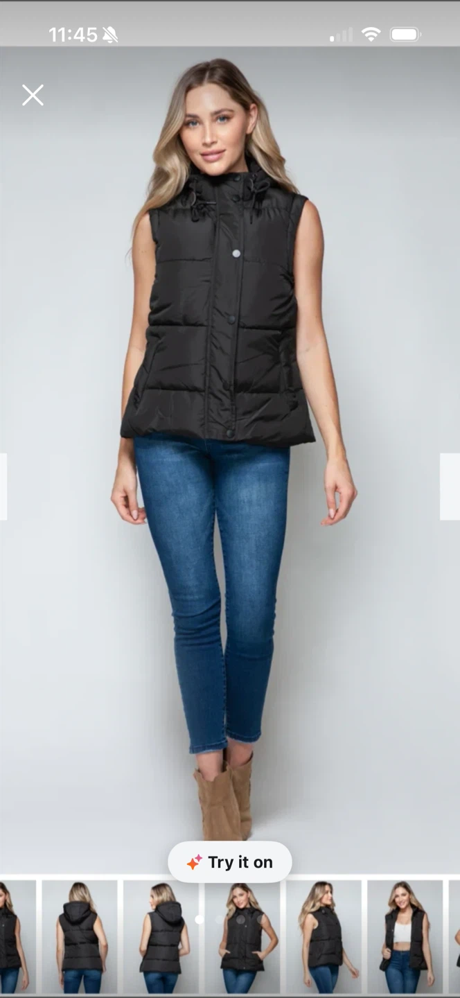 Black hooded puffer vest