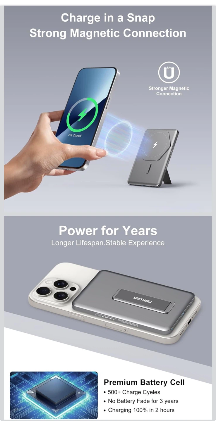 5000mAh Magnetic Wireless Power Bank - photo 3