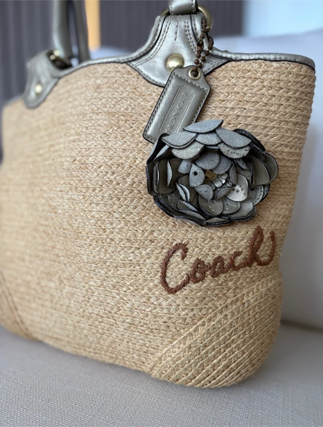 COACH Natural Straw Tote Bag Leather  Woven M9088-F13373 - photo 3