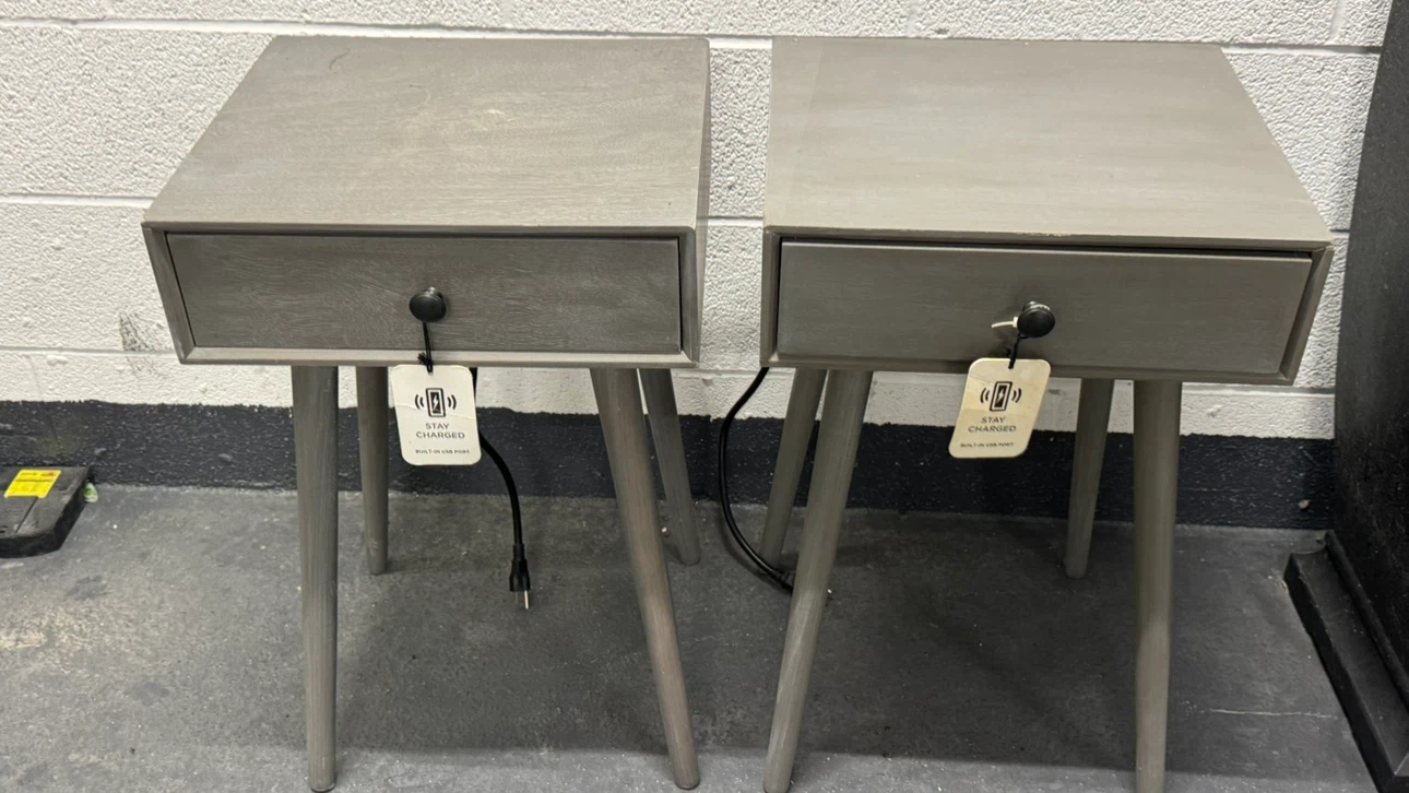 Set of Two Grey Charging Nightstands
