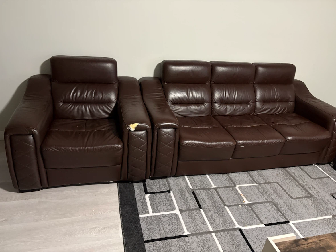 Dark Brown Leather Sofa Set - photo 2
