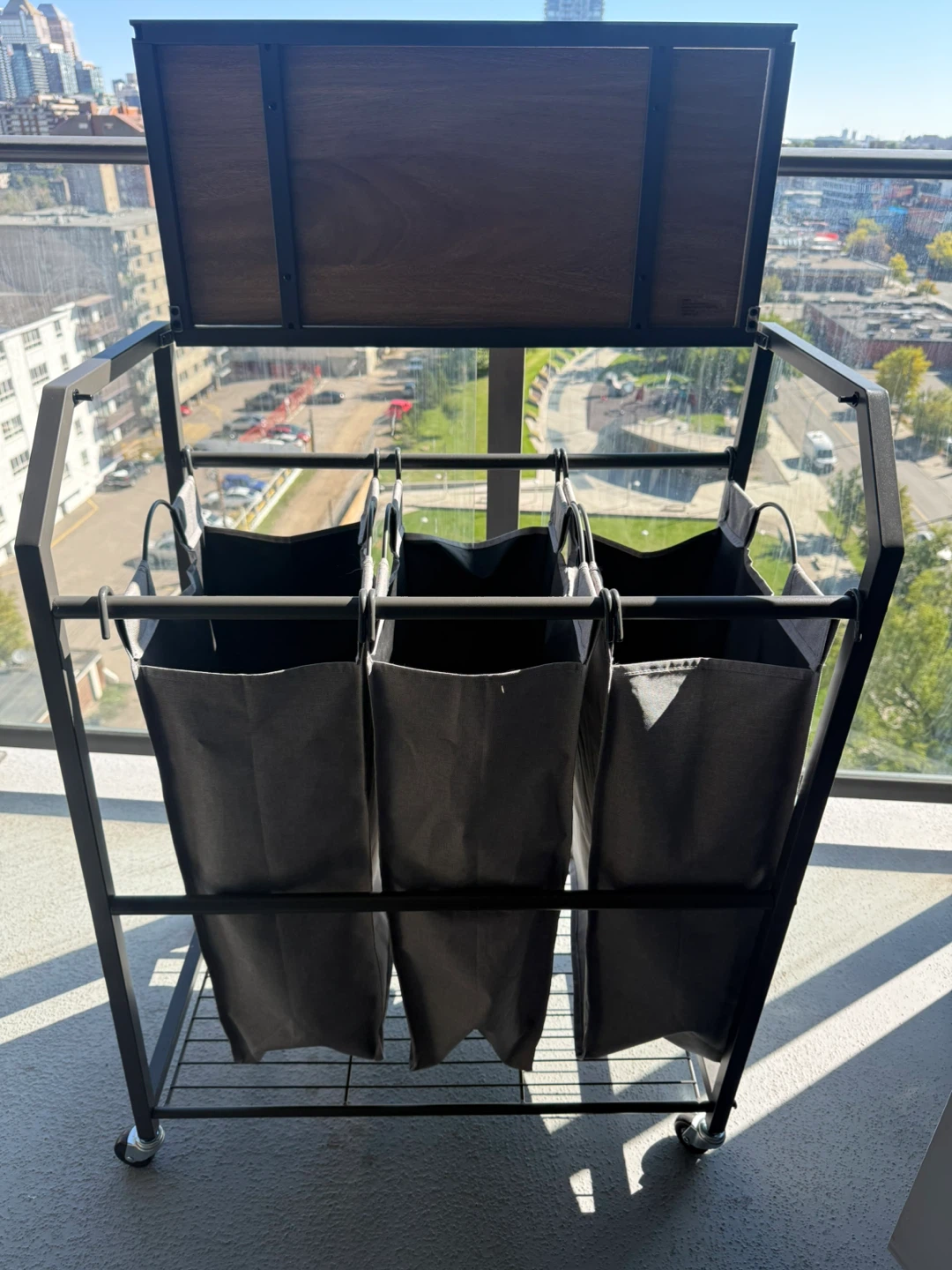 3-Bag Laundry Sorter with Shelf - photo 2