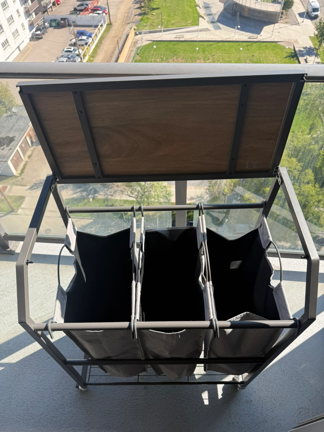 3-Bag Laundry Sorter with Shelf - photo 3