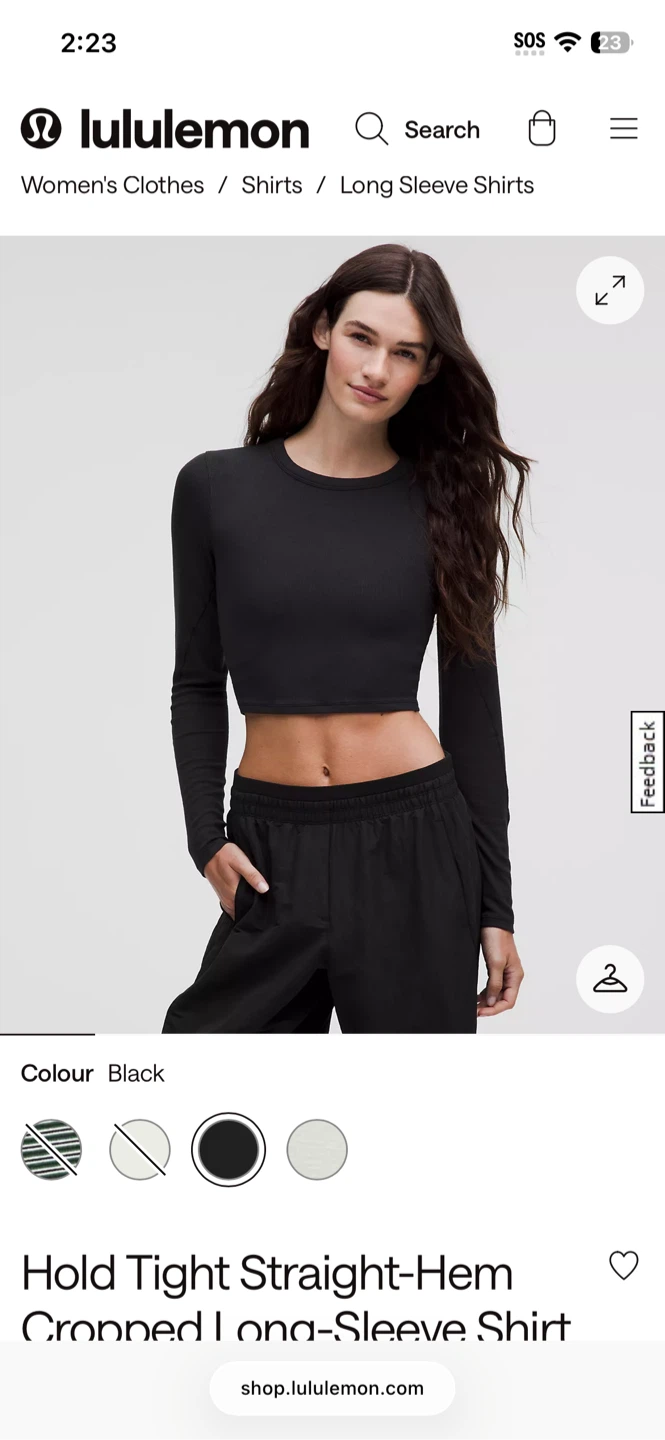 Lululemon Hold Tight Straight-Hem Cropped Long-Sleeve Shirt