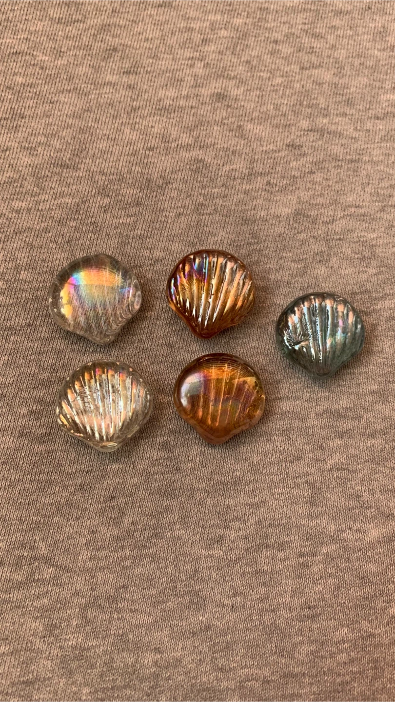 Set of 5 Iridescent Glass Seashell Stone Decorations