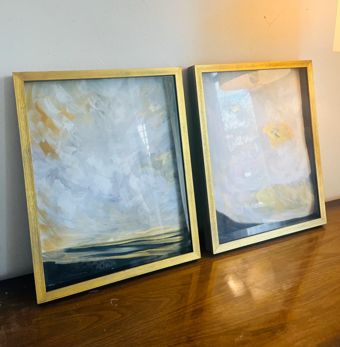 Set of two abstract framed art paintings