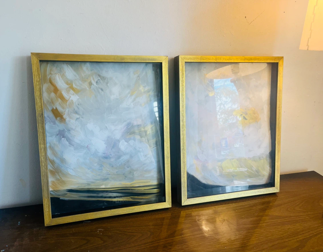 Set of two abstract framed art paintings - photo 2