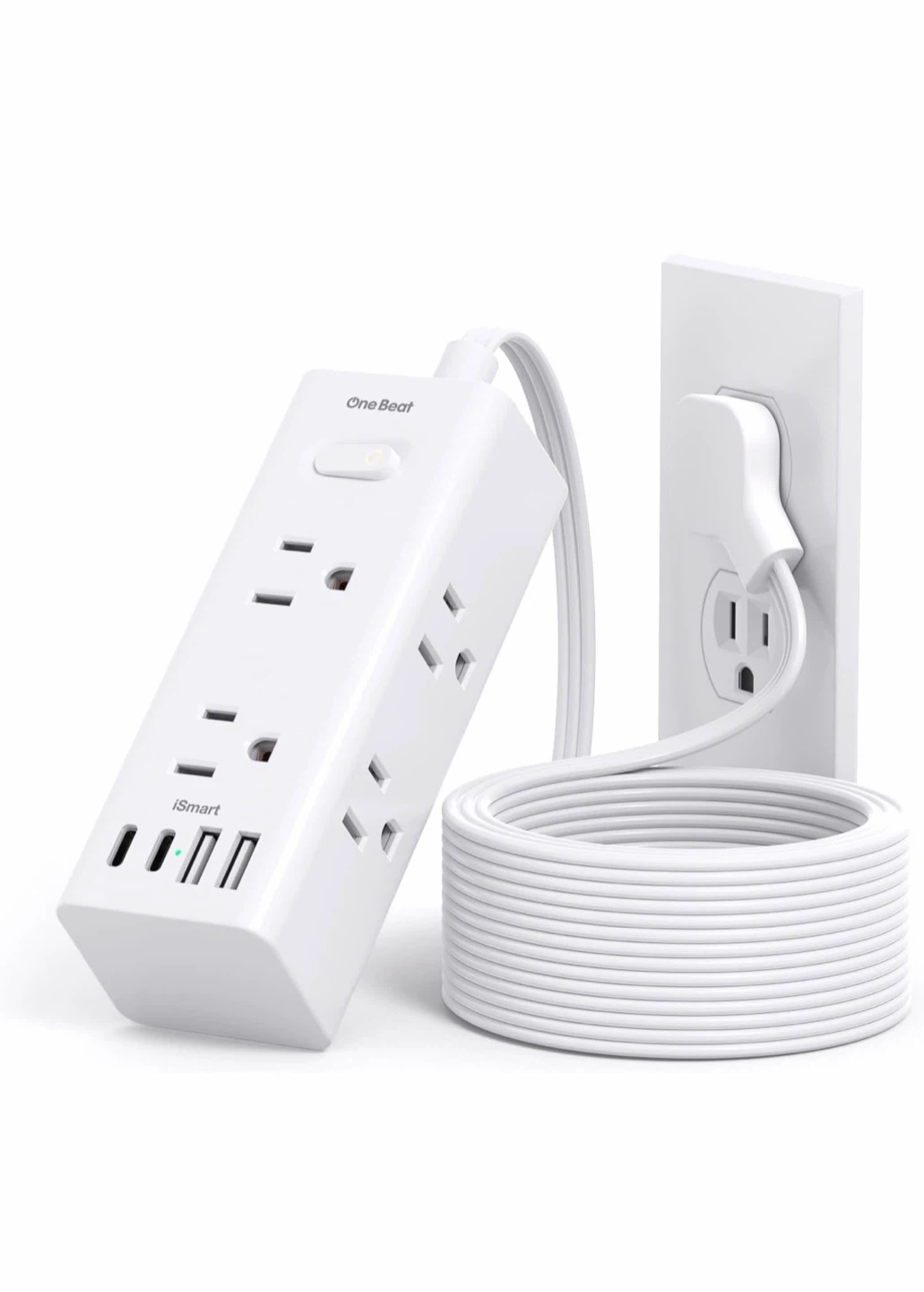 10-in-1 Power Strip with 10ft Flat Extension Cord