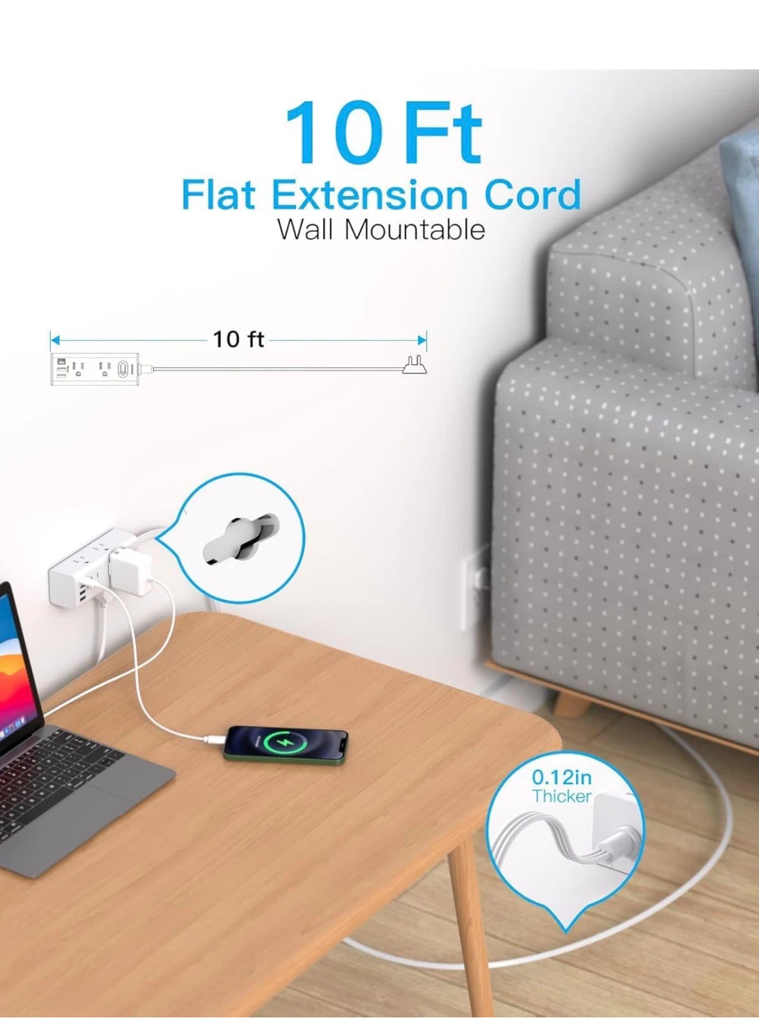 10-in-1 Power Strip with 10ft Flat Extension Cord - photo 2