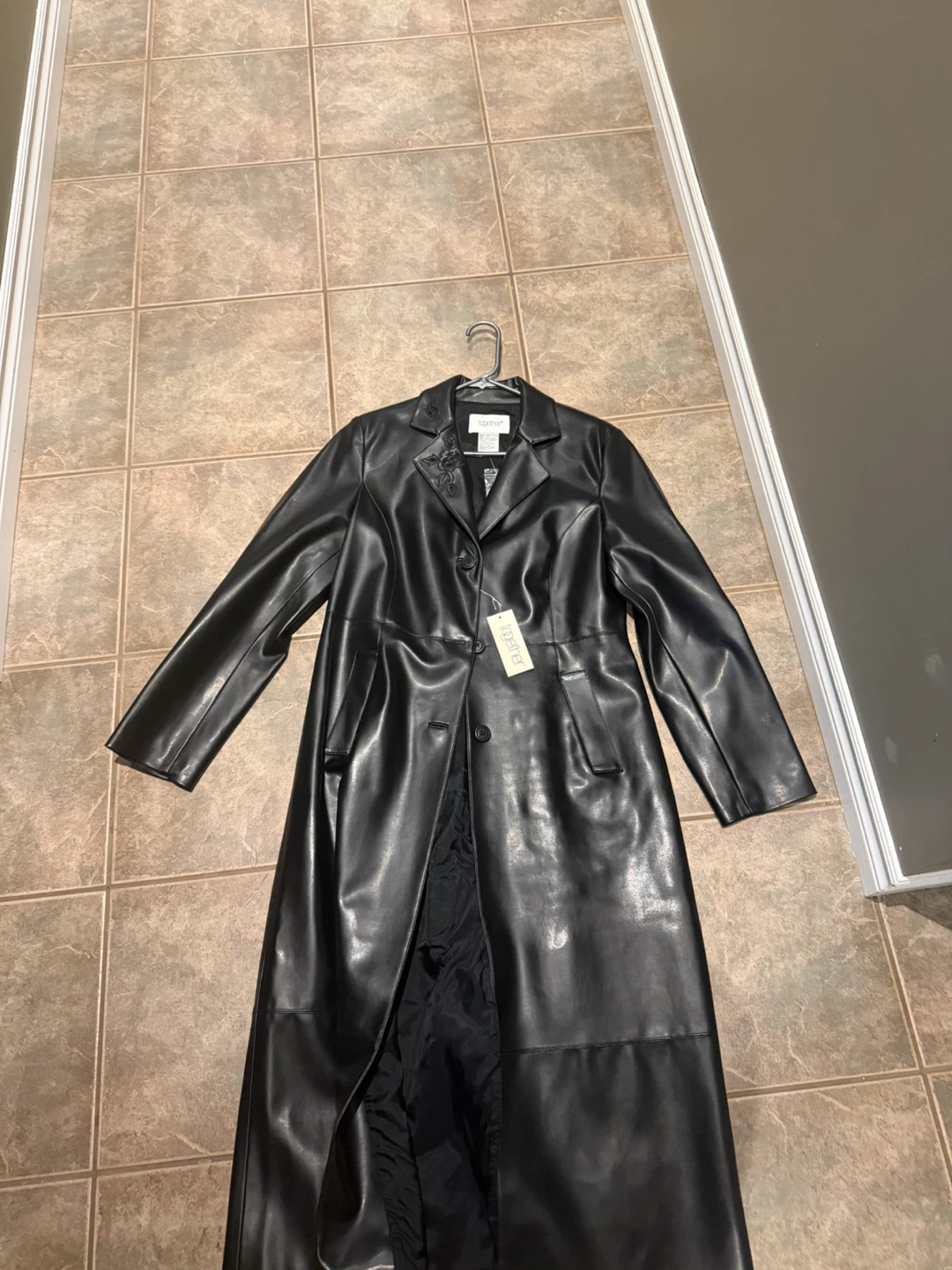 Together Black Faux Leather Trench Coat