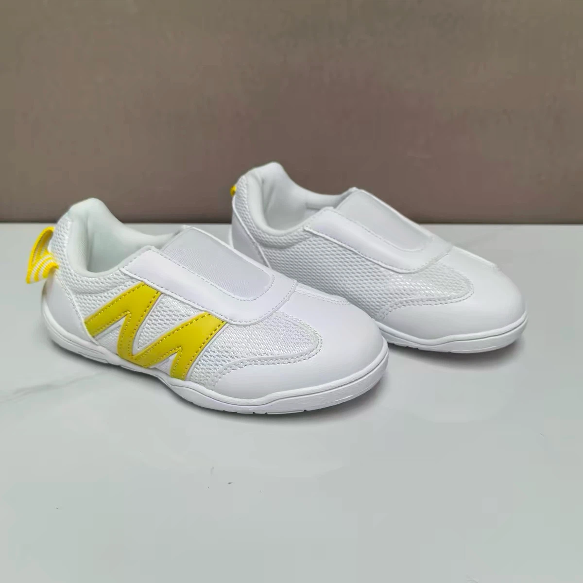 White and Yellow Kids Athletic Shoes