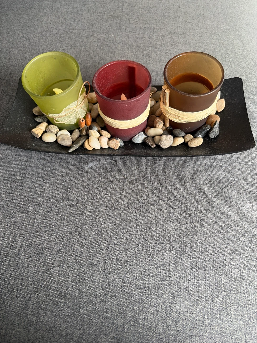Three piece candle set with tray