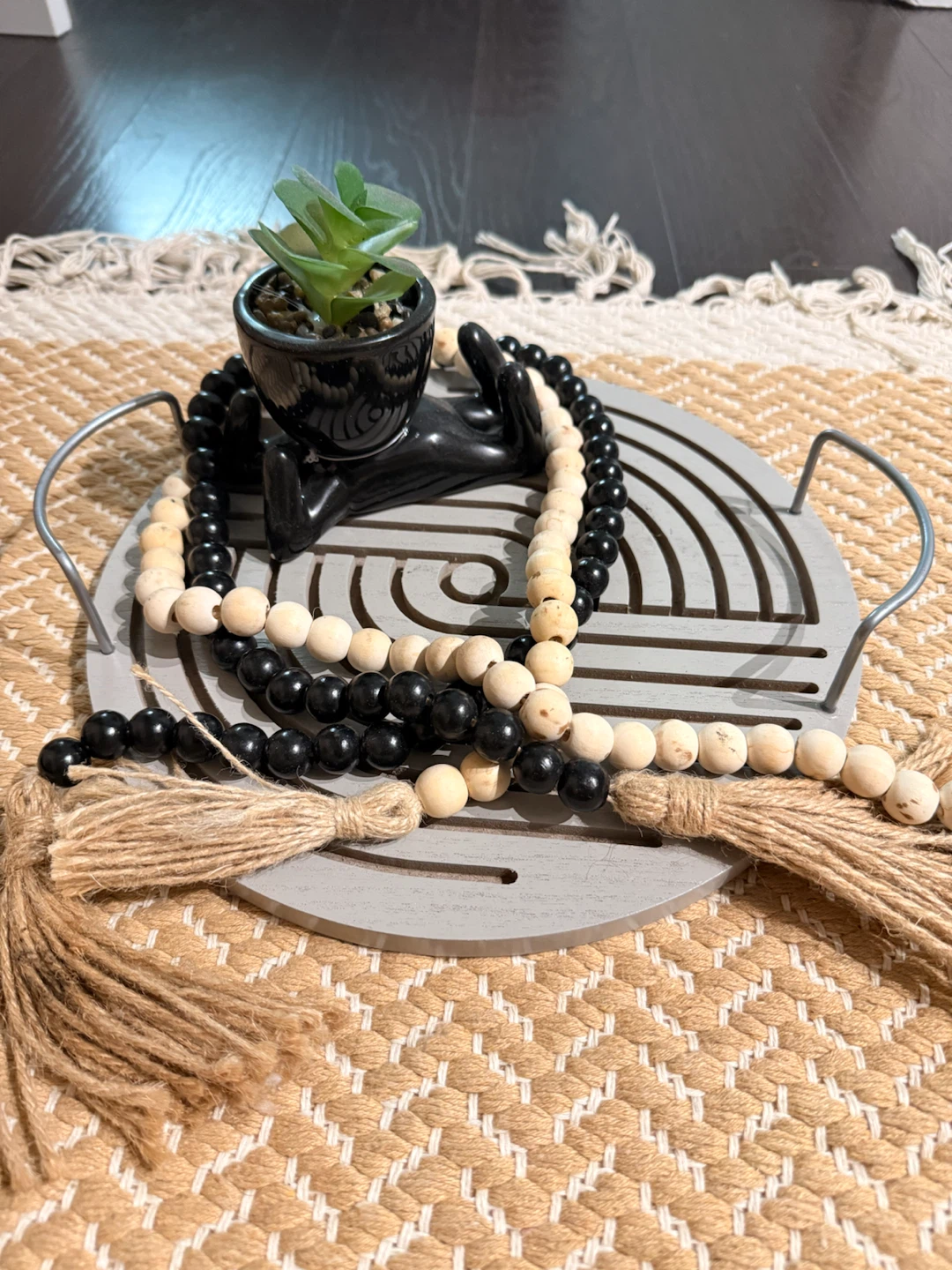 Decorative tray with tassle beads