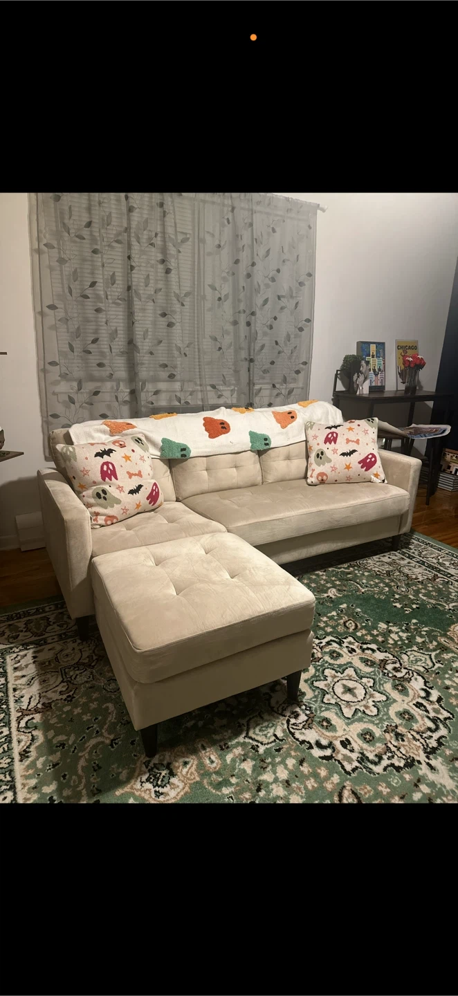 Beige Sectional Sofa with Ottoman