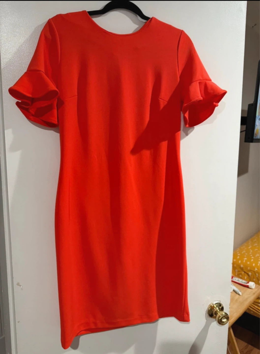 Bright Red Ruffle-Sleeve Dress