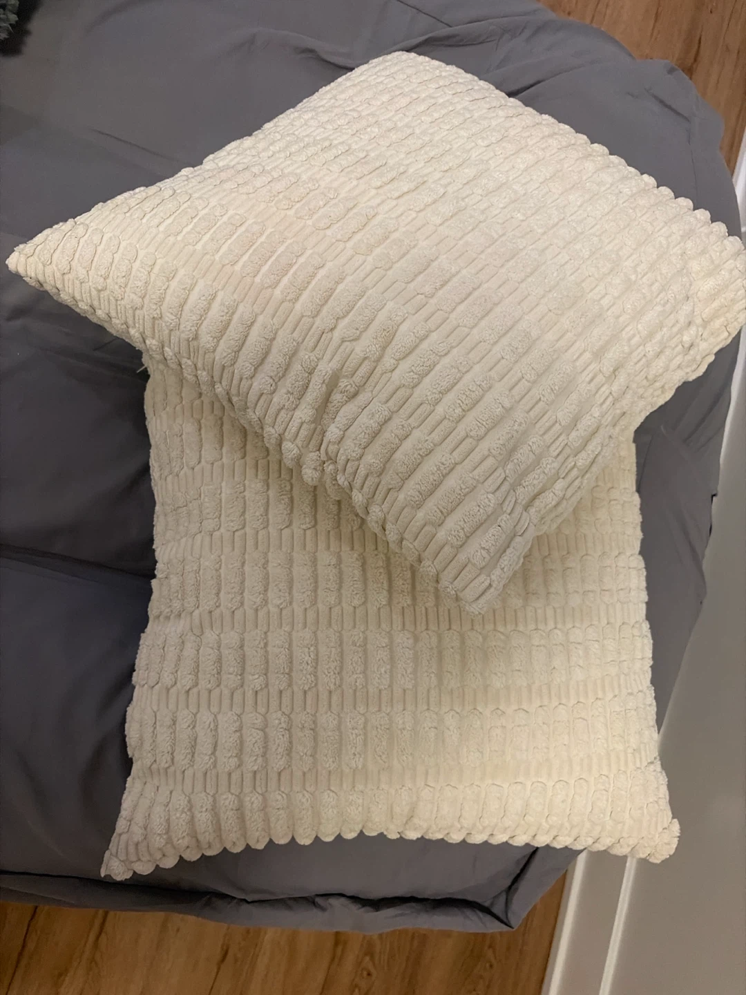 Two Textured Cream Decorative Couch Pillows