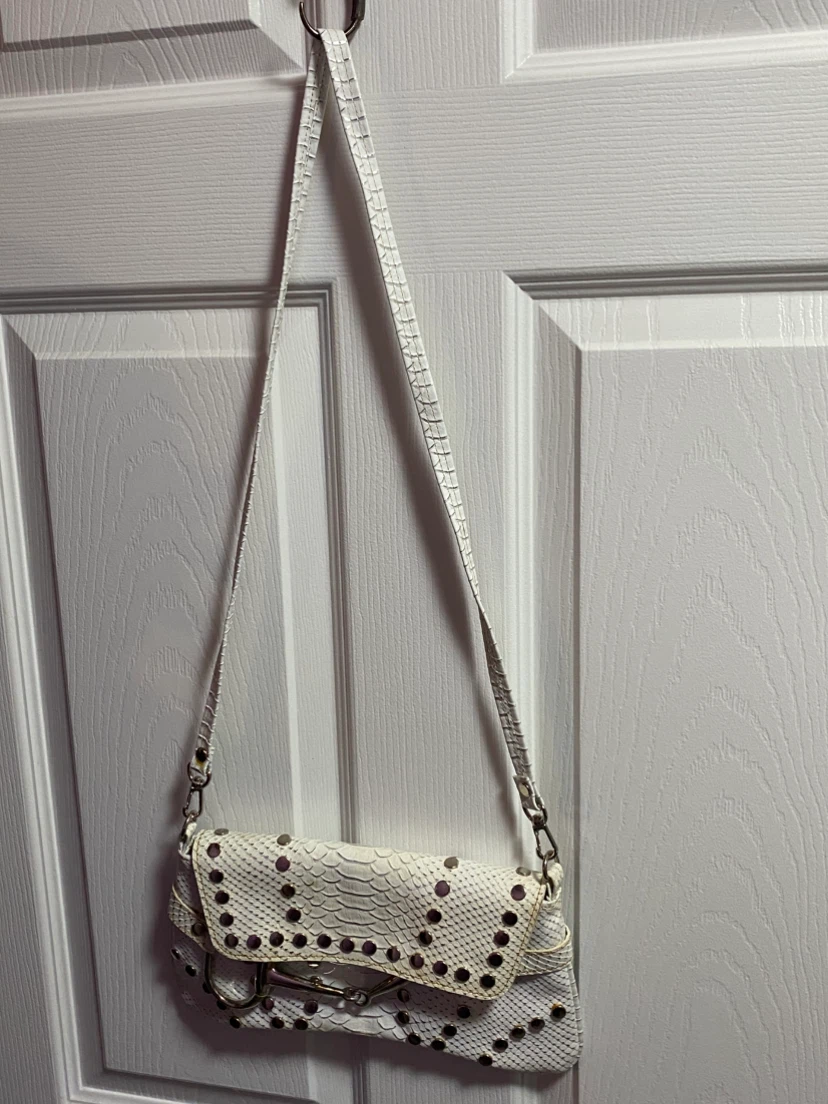 White Studded Snakeskin Pattern Crossbody Bag